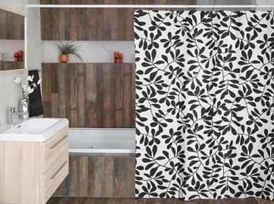 Worthwhile Goods Black and White Leaf Print Shower Curtain, B&W Minimal Floral Botanical Modern Fabric Shower Curtain 72x72 Inches (Leaves) - Image 5