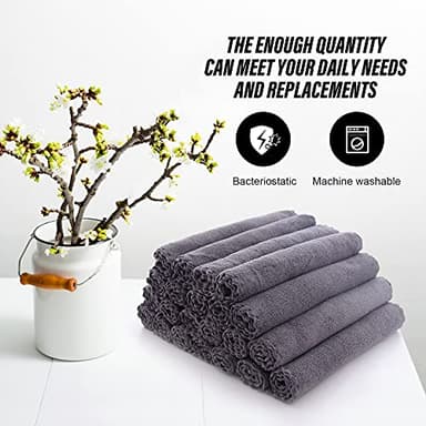 MOONQUEEN Ultra Soft Premium Washcloths Set - 12 x 12 inches - 24 Pack - Quick Drying - Highly Absorbent Coral Velvet Bathroom Wash Clothes - Use as Bath, Spa, Facial, Fingertip Towel (Grey) - Image 5
