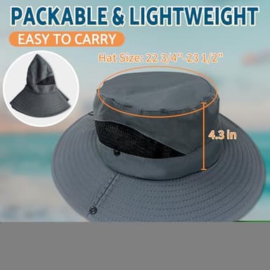 PFFY Sun Bucket Hats for Men Women 3” Wide Brim UPF 50+ Fishing & Beach Hat Darkgrey - Image 6