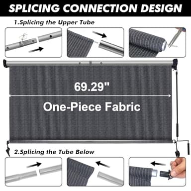 Artpuch Outdoor Roller Shade 6' W x 6' H, Blue Gray Exterior Cordless Patio Shades Roll Up Blinds with Spliced Pole Design, (2 Poles, One-Piece Fabric) - Image 5