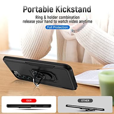 Compatible with Samsung Galaxy S22 Case with Screen Protector[Not for S22+],Heavy Duty Shockproof Full Body Phone Cover,Built in Finger Ring Stable Kickstand,2022 Black Matte - Image 8