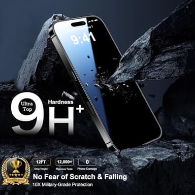 QsmQam for iPhone 16 Pro Max Screen Protector + Camera Lens Protector, [Military Grade Shatterproof], Ultra Top 9H+ Tempered Glass, Full Coverage Screen, with Automatic Dust Removal [2+2 Pack] - Image 4