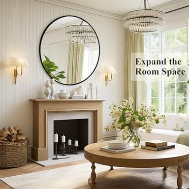 Fabuday Black Round Mirror 30 Inch - Large Circle Mirror for Bathroom, Living Room, Hallway, Entryway, Matte Aluminum Frame Circular Mirrors for Wall Decor - Image 3