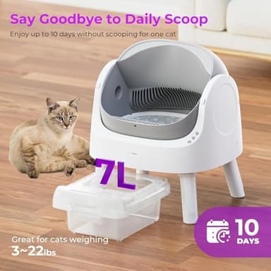Self Cleaning Cat Litter Box, Open Top Litter Box for Multiple Cats, Automatic Cat Litter Box with Liners and Mat Included, Grey - Image 3