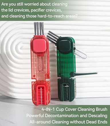 VIDONIO 4 in 1 Bottle Gap Cleaning Brush - 2 PCS Multifunctional Cup Lid Cleaning Tools, Mutipurpose Tiny Silicone Cup Holder Cleaner Nipple Cleaning Brush, Home Kitchen Cleaning Tools - Image 4