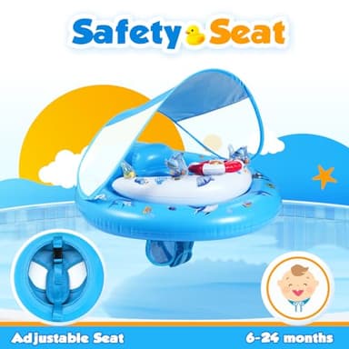 Baby Pool Float with Canopy UPF50+ Sun Protection, Inflatable Kids Pool Floats with Toy Play Console for Baby 6-36 Months, Infant Swimming Float with Adjustable Safety Seat for Boys Girls - Image 4