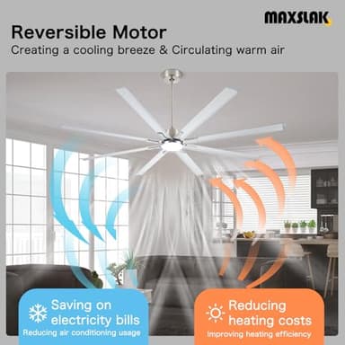 Maxslak 84" industrial Ceiling Fans with Light,Large Ceiling Fan with Modern 8 Aluminum Blades,Works with Alexa,Noiseless DC Motor,Brushed Nickel Outdoor Ceiling Fan for Garage or Pool area - Image 5