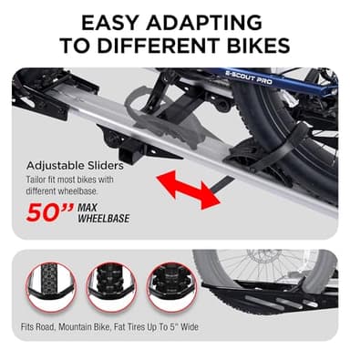 Rockland Foldable 2-Ebike Rack with Ramp, 200 lbs Capacity, Hitch Mount Electric Bike Rack, Fits up to 5" Fat Tire Width and 50" Wheelbase, Ebike Carrier Rack for 2" Receiver for Cars SUVs Vans RVs - Image 7