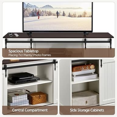 Yaheetech TV Stand for 65 Inch TV, Farmhouse Entertainment Center with Sliding Barn Doors, TV Media Console for Living Room, White & Espresso - Image 8