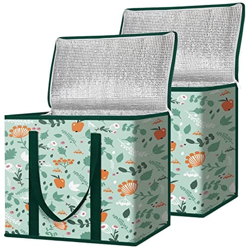 BALEINE 2Pk Insulated Reusable Grocery Bags, Collapsible Cooler Bag for Groceries, Heavy Duty Large Insulated Bag (16''x9''x13'', Spring Stroll) - Image 1