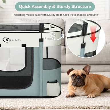 Siedihit Dog Playpen,Cat Pet Puppy Pen,Portable Playpens for Dogs Indoor Outdoor Travel Camping Use,Foldable Dog Kennel Crate for Rabbit Small Animals with and Tent Stakes (Grey, Lagre) - Image 4