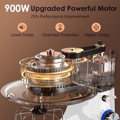 Kitchen in the Box Stand Mixer, 900W 8.5 QT Kitchen Electric Mixer, 10-Speed Large Capacity Tilt-head Food Mixer with Dough Hook, Wire Whip, Flat Beater & Splash Guard (White) (Renewed) - Image 3