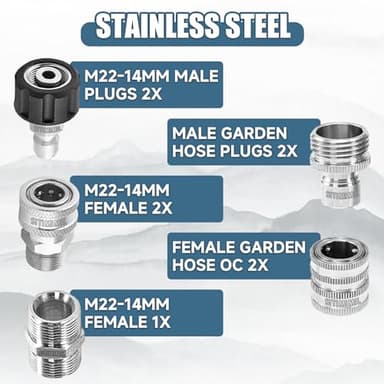 SITIMIMIL Pressure Washer Quick Connect Kit(9PCS),M22 14mm to 3/8" Quick Disconnect,3/4" to Quick Release Pressure Washer Accessories,Stainless Steel Adapter Set for Power Washer - Image 3