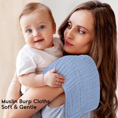Unnivoll Muslin Burp Cloths for Baby 100% Cotton Burping Cloths for Boys Girls Large 20''X10'' Extra Soft and Absorbent 12 Pack - Gradient White Blue - Image 3