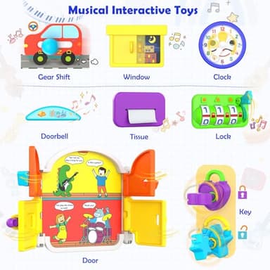 Montessori Toys for 1-2 Year Old Girl Boy Gifts, 15-in-1 Musical Busy Board, Birthday Gift for 1 Year Old Boy Girl, Educational Toddler Toy Age 1-2 - Image 4