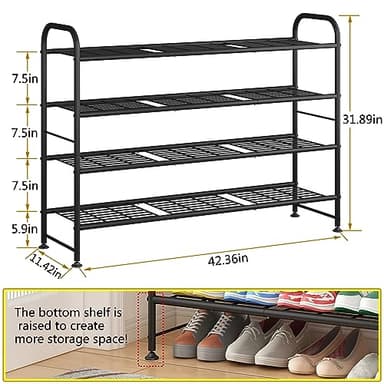 LINZINAR Shoe Rack Long 4 Tier Shoe Storage Organizer Metal Wide Shoe Shelf for Closet Entryway Bedroom 24 Paris Large Capacity, Gold Black - Image 3