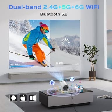 Mini Projector With WiFi and Bluetooth, 180 Rotatable Portable, 150" Smart With Android TV 11, 1080P Support Decoding Projectors 4K, 2.4G/5G WiFi6, Auto Keystone for Home Outdoor Proyector, White - Image 3