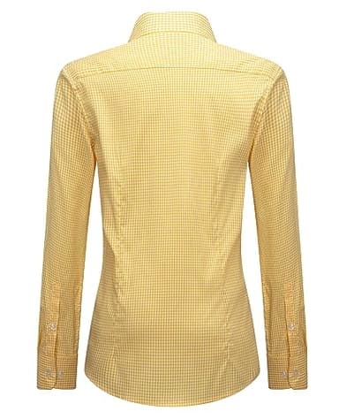 siliteelon Button Down Plaid Shirts for Women Long Sleeve Formal Work Dress Wrinkle Free Blouses Tops Yellow & White Plaid XX-Large - Image 2