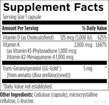 Designs for Health Vitamin D Supreme - Vitamin D 5000 IU with 2000mcg Vitamin K as MK4 for Bone Health, Heart Health, Mood & Immune Support - Vitamin D3 Enhanced with GG Supplement (180 Capsules) - Image 6