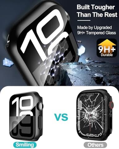 Smiling 2 Pack Case Compatible with Apple Watch Series 11 (2025)/Series 10 46mm with Tempered Glass Screen Protector, Hard PC Case Overall Protective Cover, 9H+ Hardness Scratch-Resistant - Black - Image 3