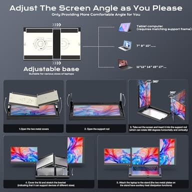 SMISEACOW Laptop Screen Extender F3, Triple Portable Monitor 14-inch 360 Degrees Rotation with Stand, IPS FHD 1080P Workstation for Windows/Mac/Linux/Chrome Compatible with Notebook/Mini PC - Image 5