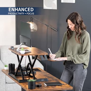 VIVO 26 inch Desk Converter, K Series, Height Adjustable Sit to Stand Riser, Dual Monitor and Laptop Workstation with Keyboard Tray, Rustic Vintage Brown Top, Black Frame, DESK-V026KN - Image 4