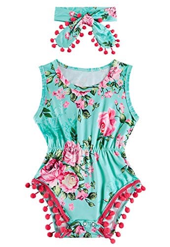 BFUSTYLE Pink Floral Rompers for Baby Girls Niece Kids Elastic Slim Fit Playsuit Fall Autumn Street Party Flower Jumpsuit 6-12 Months - Image 1