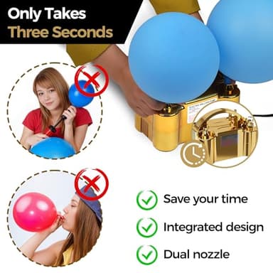 DECOCKRAT Balloon Pump - Electric Dual Nozzle Air Pump for Balloon, Portable Balloon Blower Save Time and Effort, Balloon Inflator for Parties and Decorations - 110V-120V, 600W - Image 6