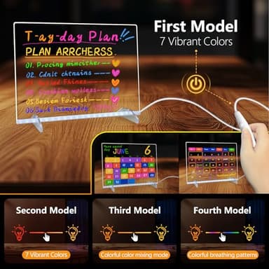 LED Note Board with Colors, 13.7"X10" 4 Modes &7 Colors Acrylic Dry Erase Boards with Light, Include Adapter, Hanging Chain, Led Drawing Board for Kids with Stand,7 Markers, Spray Bottle - Image 5