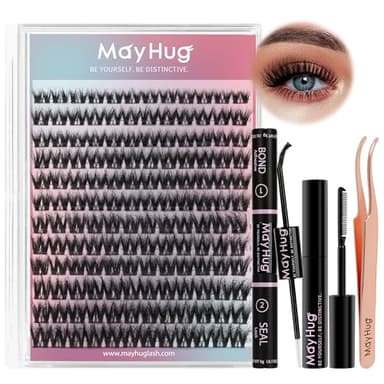 Mayhug Lash Extension Kit 144 Pcs, 3D Lash Clusters 8-18/D Curl Wispy Lash Clusters with 10ml Bond and Seal Waterproof, 5ml Lash Remover, Lash Tweezers Eyelash Extensions Kit at Home (Prism Kit) - Image 1
