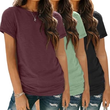 SUNBS Womens Summer Tops Short Sleeve T-Shirts Fashion 3 Pack Basic Tees Comfy Clothes Workout Casual Vacation Outfits 2025 RedGreenBlack XL - Image 1