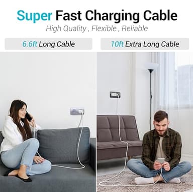 USB-C Charger 30W Super Fast Charging, Type C Block Adapter Plug Cable Cord [ 6.6ft + 10ft ] for iPhone 17, 17 Air, 17 Pro, 17 Pro Max,16,16 Plus,16 Pro,16 Pro Max, 15, iPad Pro 12.9/11 - Image 3