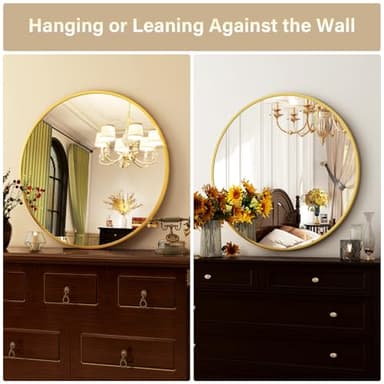 HARRITPURE Round Mirror 30 Gold Wall Mounted Circle Mirrors Vanity Mirror with Brushed Aluminum Alloy Frame Modern Decoration for Bathroom, Living Room, Vanity, Bedroom, Entryway - Image 8