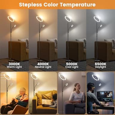 SIBRILLE Upgraded 2-in-1 LED Floor Lamp - Dimmable Mother-Daughter Standing Lamp with Remote&Touch Control, 29W Bright Floor Reading Light, Black Modern Standing Light for Living Room Bedroom Office - Image 3