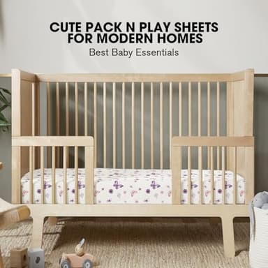 Little Grape Land Pack and Play Sheets Mini Crib Sheets Soft Breathable Pack N Play Sheets, Playard Fitted Sheet 2 Pack Stretchy Fits 38"x26" Playard Mattress, Purple Butterfly - Image 6