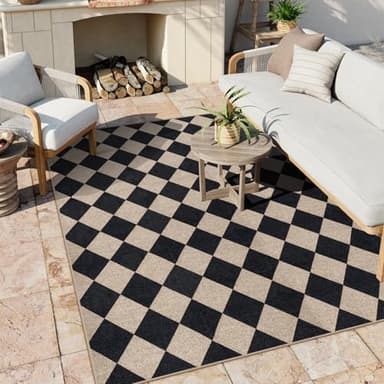 Lahome Checkered Easy Jute Outdoor Rug, Large 6x9 Rug for Living Room Checkerboard Indoor Outdoor Carpet, Farmhouse Patio Office Mat Geometric Non Slip Black Carpet for Backyard Dining Room - Image 2
