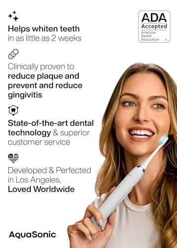 Aquasonic Vibe Series Ultra-Whitening Toothbrush – ADA Accepted Electric Toothbrush - 8 Brush Heads & Travel Case – 40,000 VPM Motor & Wireless Charging - 4 Modes w Smart Timer – Optic White - Image 6