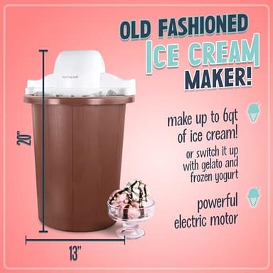 Nostalgia Electric Ice Cream Maker – Parlor Style, Old Fashioned Soft Serve Ice Cream Machine Makes Frozen Yogurt or Gelato in Minutes - Fun Kitchen Appliance – White & Dark Bown - 6 Quart - Image 2