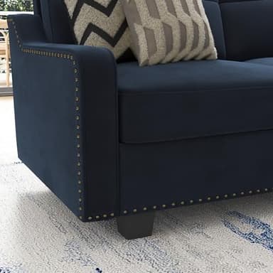 HONBAY Convertible Sectional Sofa L Shaped Couch for Small Apartment Reversible Sectional Couch for Living Room,Velvet Dark Blue - Image 5