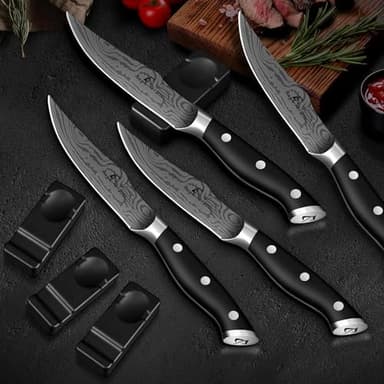 CoquusAid Steak Knives Set of 4, 4.8 Inch Fine-Edge Super Sharp Table Knives with Rest, Premium Germany Stainless Steel Ergonomic Handle, Elegant Black Ideal for Gift - Image 7