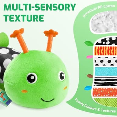 Sumobaby Baby Toys 0-6 6-12 Months, Music Caterpillar Plush Toy with Baby Mirror, Pull String&Crinkle Rattle,Infant Teething Toys,Tummy Time for 0-3-6-12 Month Boys Girls Newborn Gifts (Green-Leaf) - Image 2