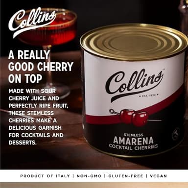 Collins Amarena Cherries - Garnish, Cocktails, Desserts, Gluten Free and Vegan Italian Sweet Tart Sour Cherry, Perfect for Bars, Restaurant, Food Service, Bakery, Pastry Shop, 7 lb (3.18 kg) Set of 1 - Image 2