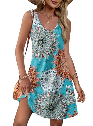 OFEEFAN Sundresses for Women 2025 Spring Summer Beach V Neck Tank Dress Vacation Fashion Floral 24 L - Image 1
