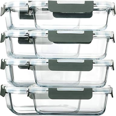 [8-Pack,30 oz]Glass Meal Prep Containers,Glass Food Storage Containers,Airtight Glass lunch Containers with Lids - Microwave, Oven, Freezer and Dishwasher - Image 1