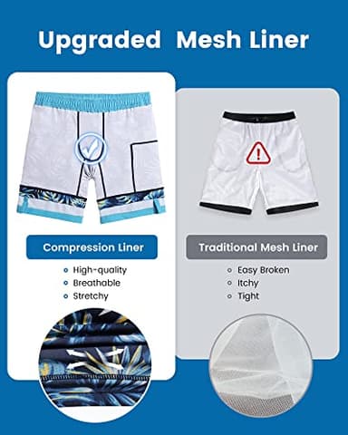 maamgic Mens Swim Trunks with Compression Liner 7 Inch Inseam Mens Bathing Suit Quick Dry Swimming Trunks Swimsuit Blue Leaf Medium - Image 5