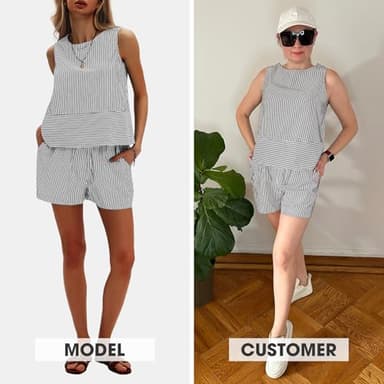 EXLURA Women's Summer 2 Piece Outfits Sleeveless Tank Top Matching Shorts Sets Cotton Striped Sweatsuits Vacation Beach 2025 - Image 2