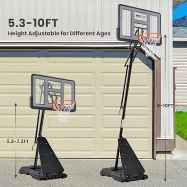 Basketball Hoop Outdoor 44/48Inch Impact Backboard, 5.3-10FT Height Adjustable Basketball Hoop Goal System with Portable Wheels for Adults - Image 4