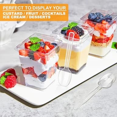 100 Pack 5oz Plastic Dessert Cups with Lids and Spoons - Image 4