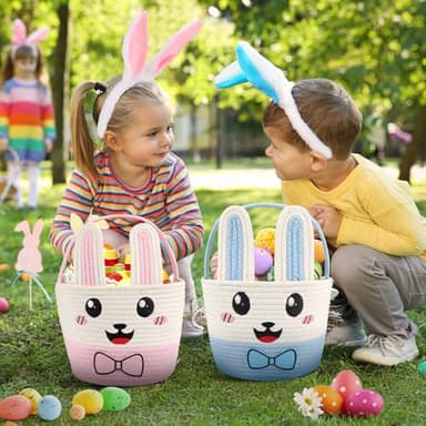 Easter Bunny Basket for Kids, Large Capacity Easter Egg Fillable Basket with Handle, Bunny Ears Colorful Woven Baskets for Boys, Girls, and Babies, Perfect for Easter Egg Hunts, Party, and Gift Giving - Image 5