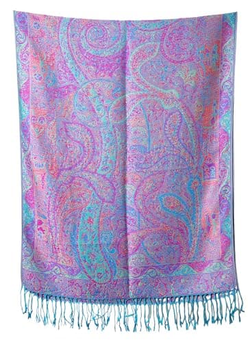 Achillea Soft Silky Reversible Paisley Pashmina Shawl Wrap Scarf w/Fringes (Tapestry Turquoise) - Image 3